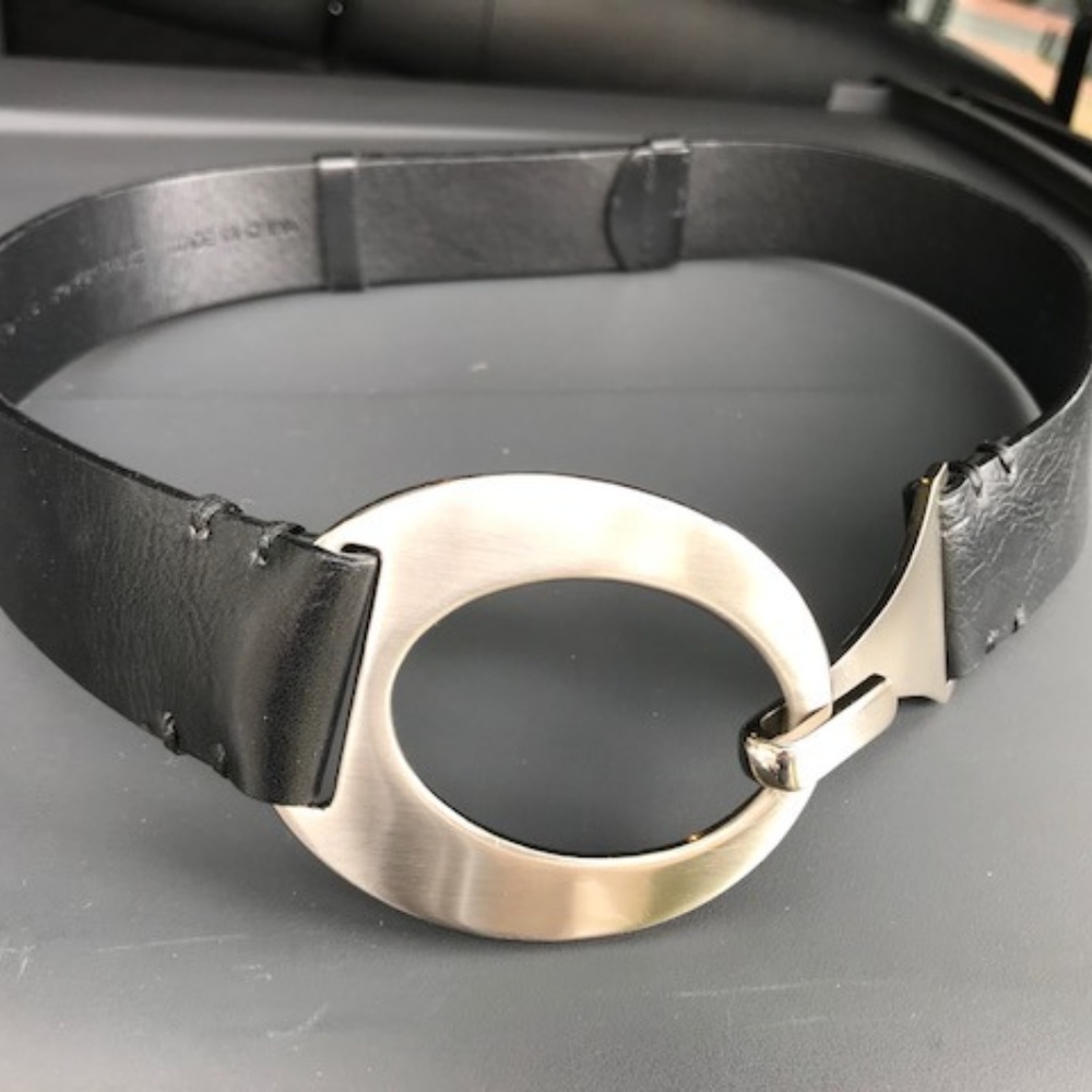 Black dress belt with silver loop